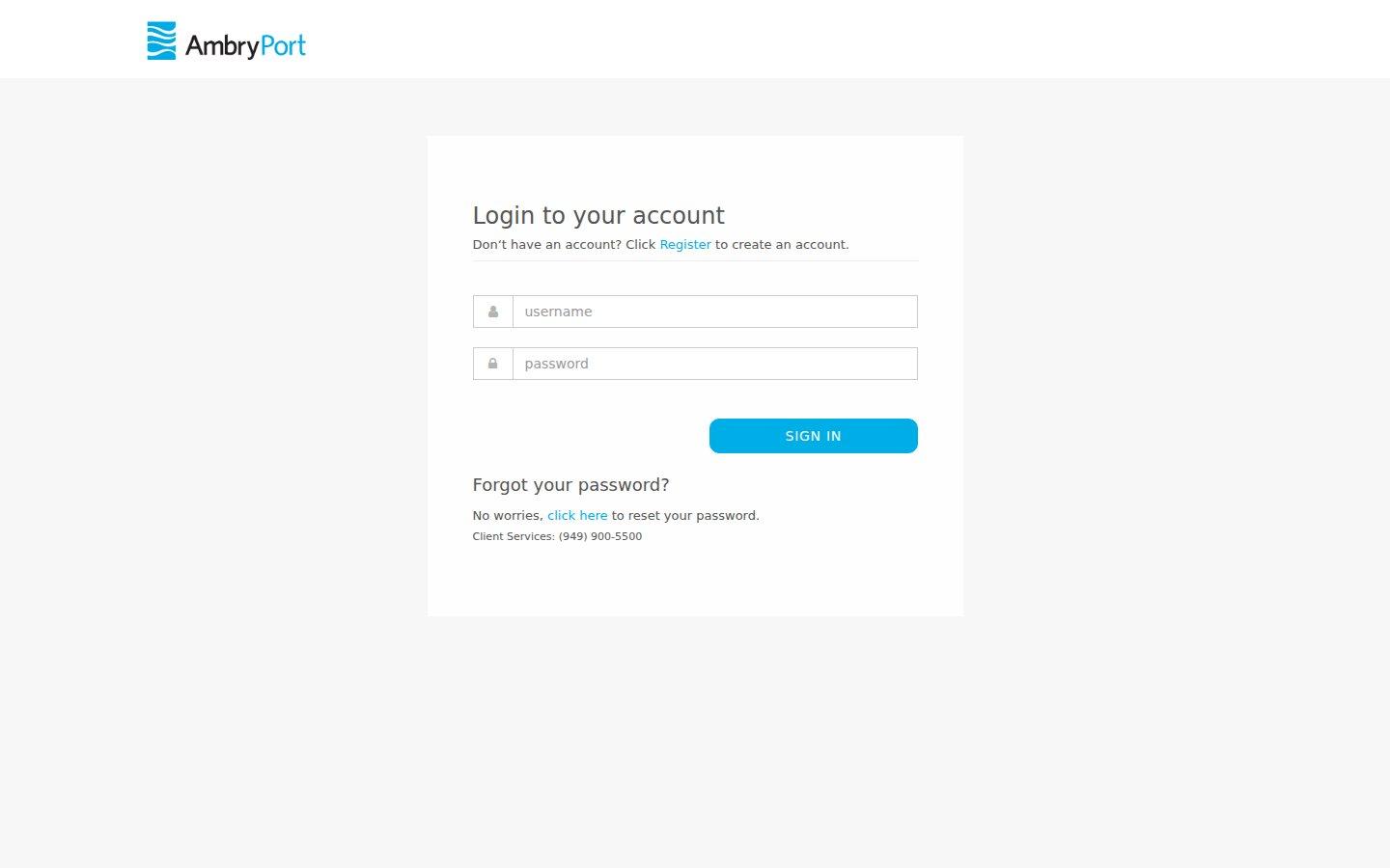 Ambry Genetics website screenshot: AmbryPort — Login (2019)