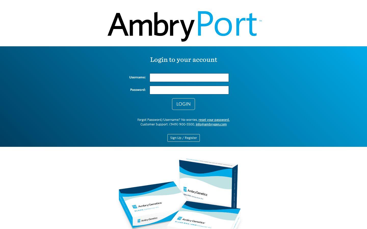 Ambry Genetics screenshot — AmbryPort — Login