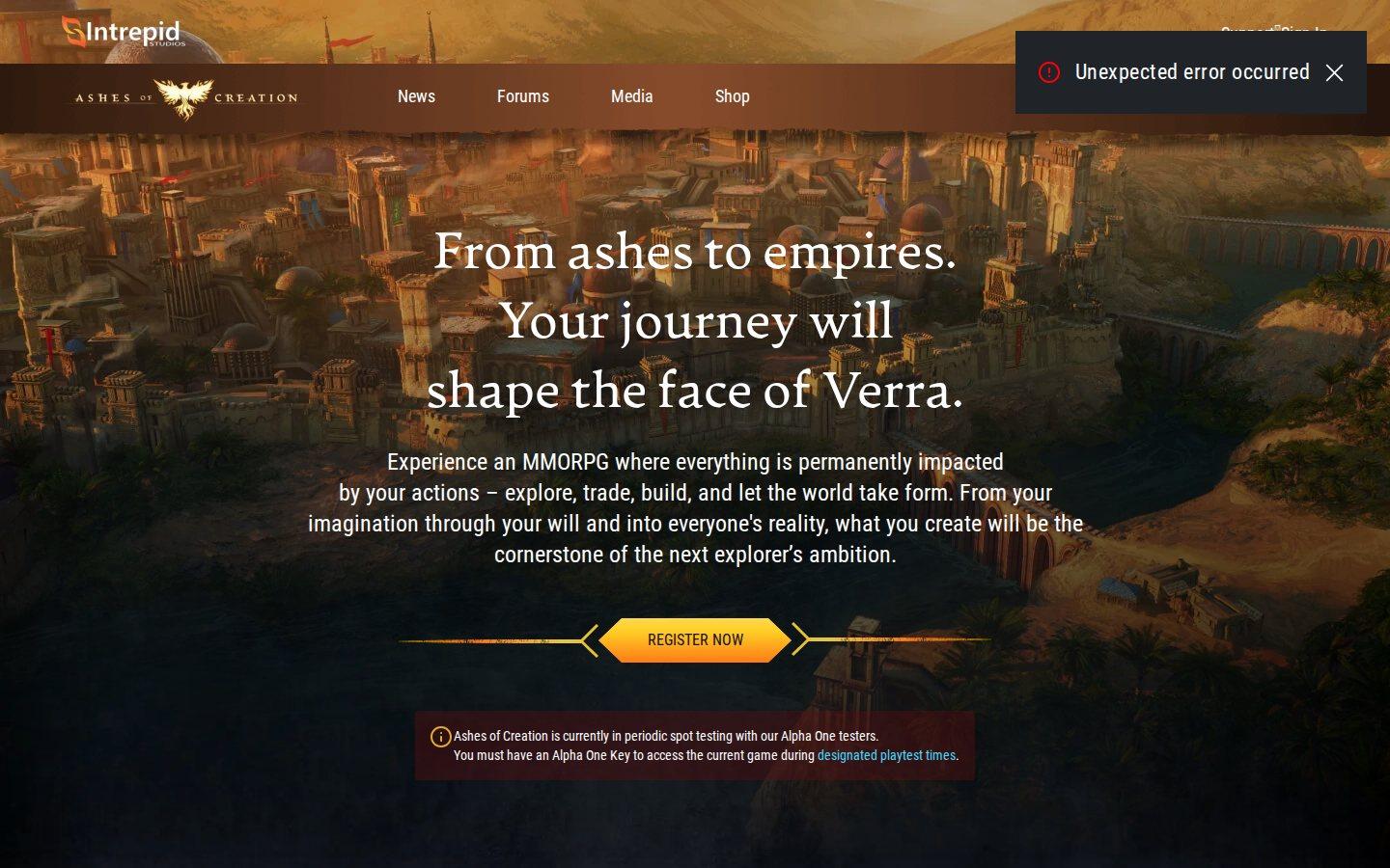 Intrepid Studios website screenshot: Ashes of Creation (2024)
