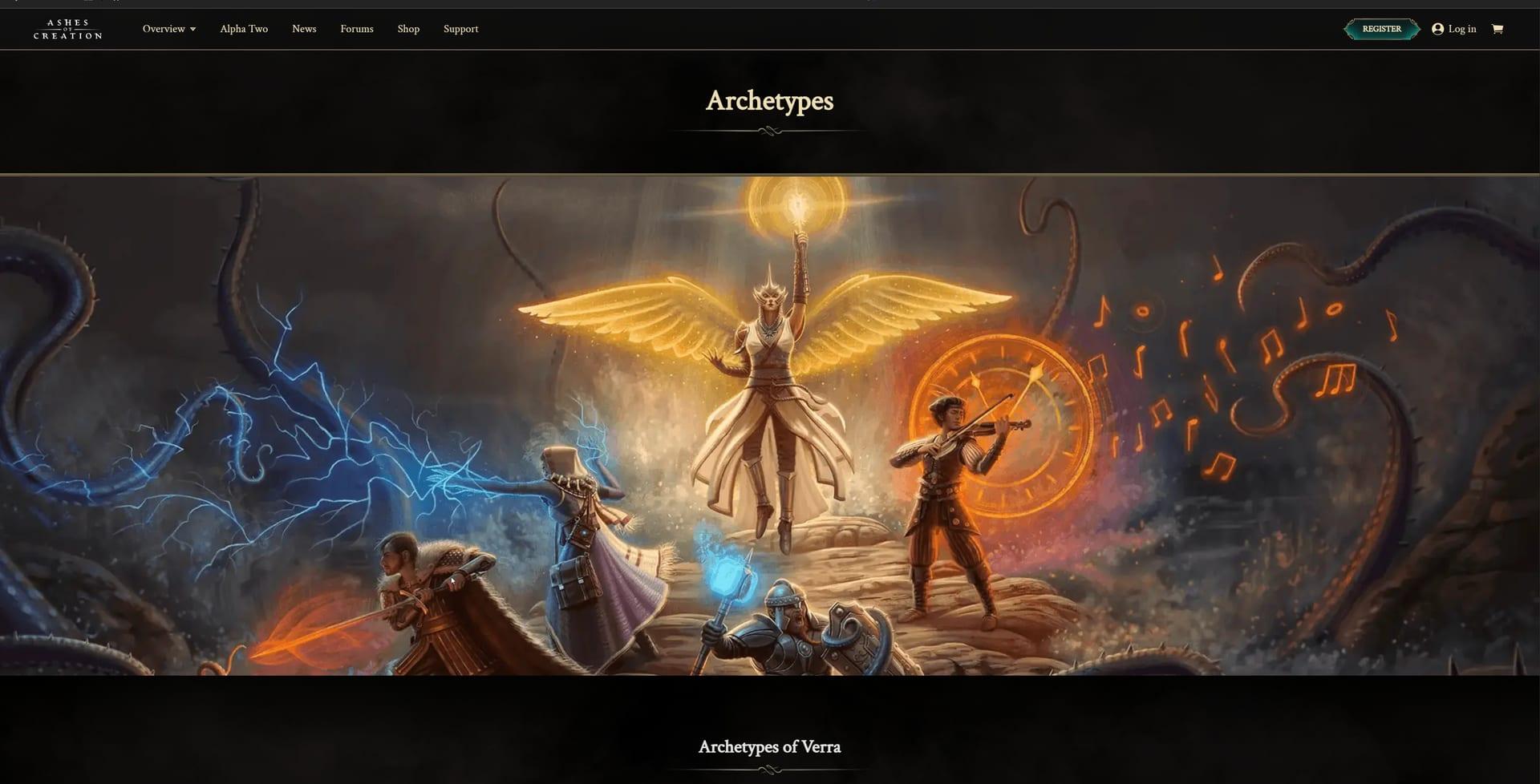 Intrepid Studios website screenshot: Ashes of Creation — Archetypes