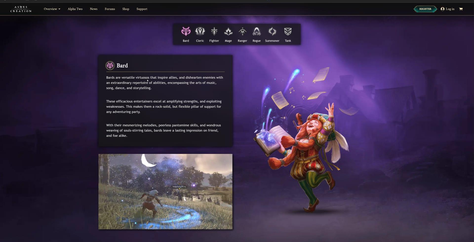 Intrepid Studios website screenshot: Ashes of Creation — Fighter