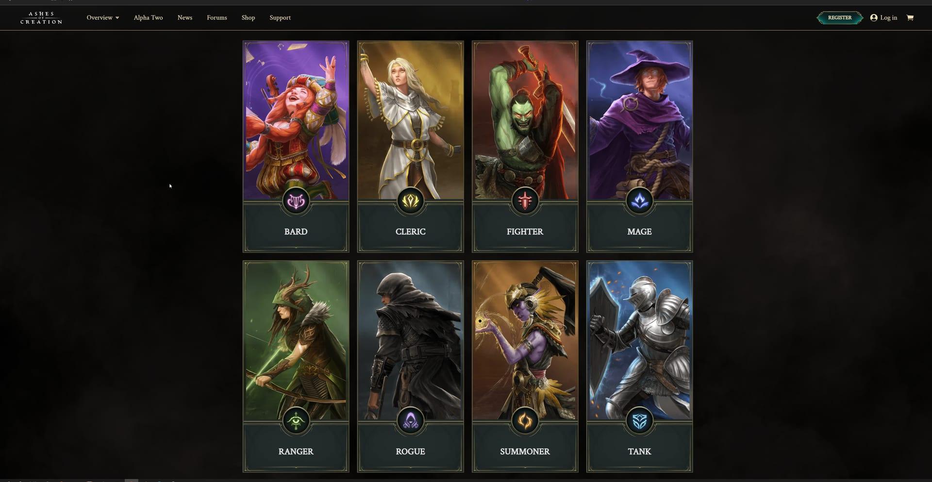 Intrepid Studios website screenshot: Ashes of Creation — Ranger