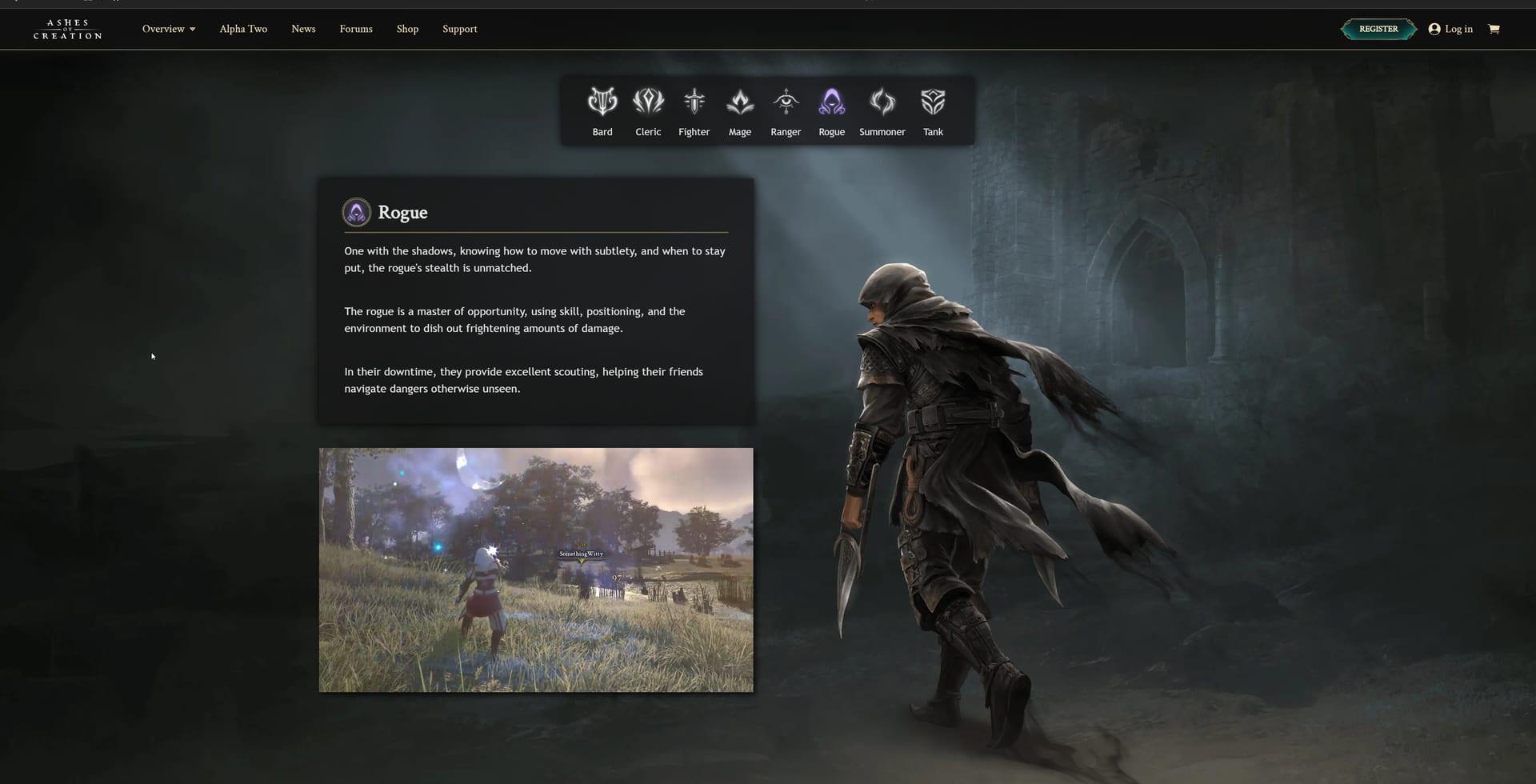Intrepid Studios website screenshot: Ashes of Creation — Mage