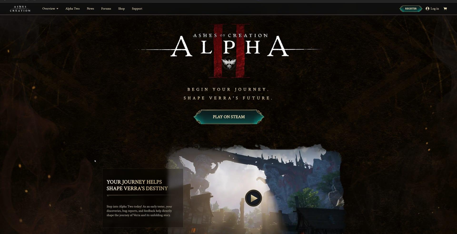 Intrepid Studios website screenshot: Ashes of Creation — Alpha Two