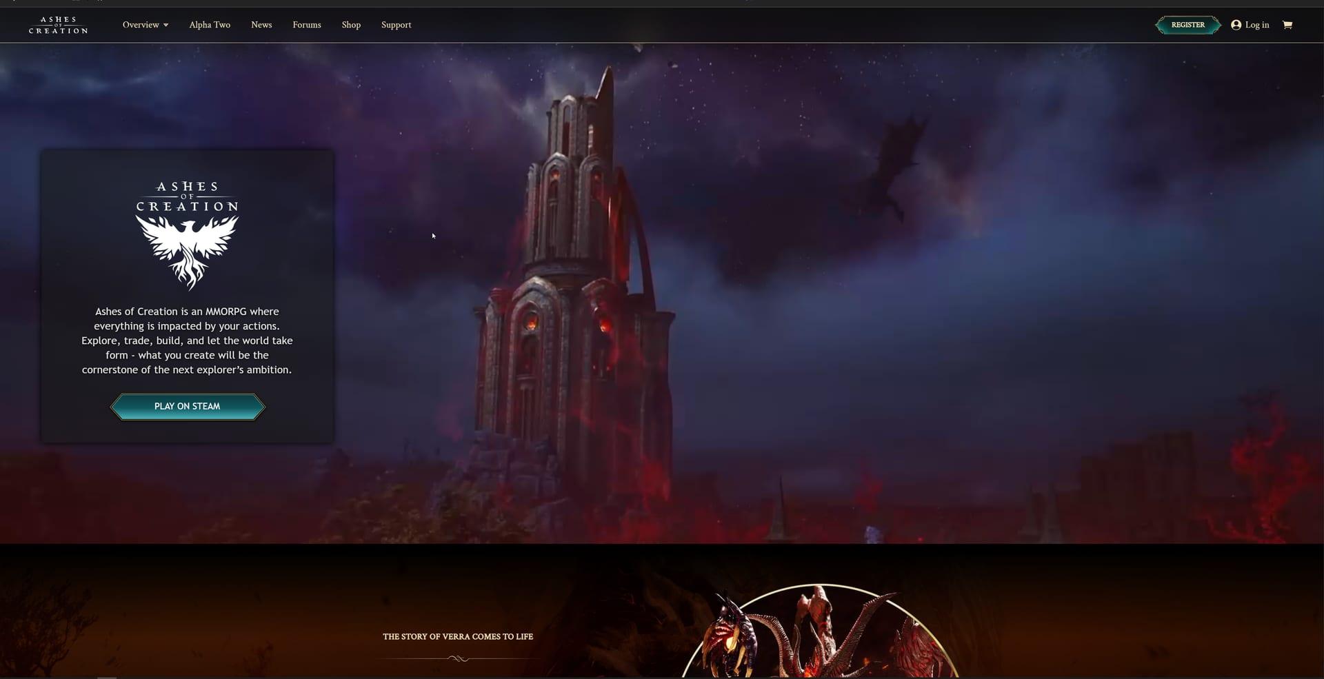 Intrepid Studios website screenshot: Ashes of Creation — Home