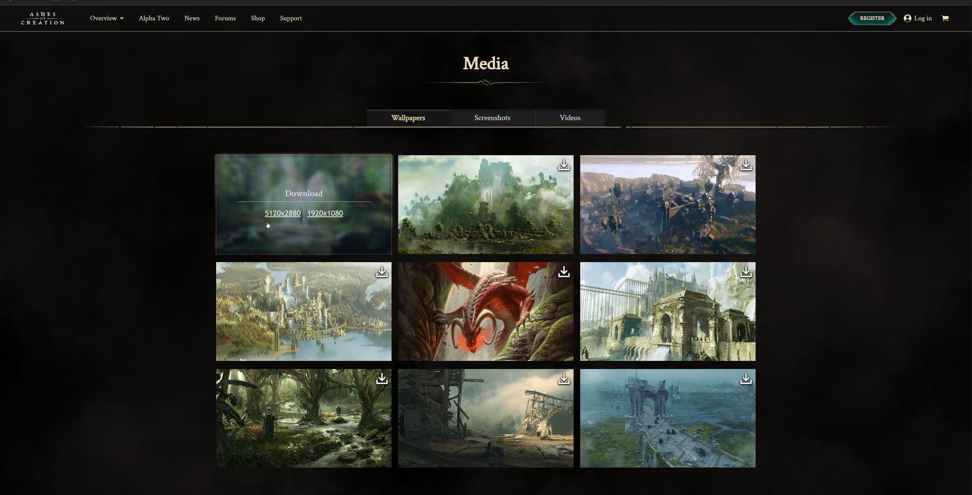 Intrepid Studios website screenshot: Ashes of Creation — Media Gallery