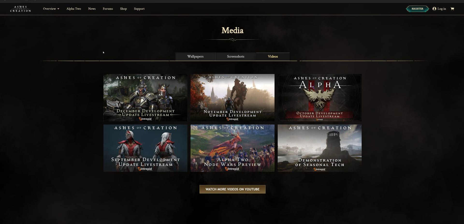 Intrepid Studios website screenshot: Ashes of Creation — Concept Art