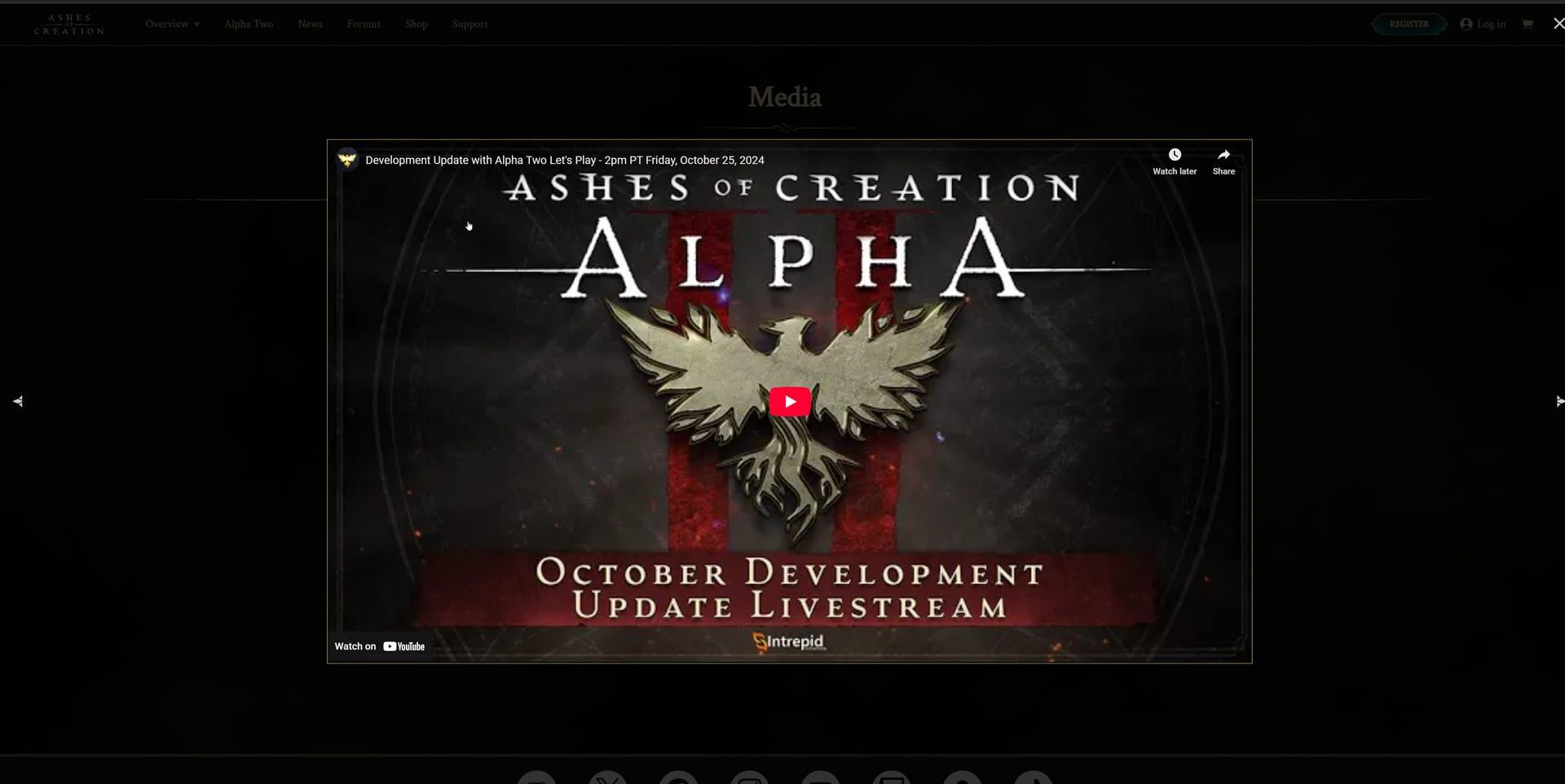 Intrepid Studios website screenshot: Ashes of Creation — Media Grid