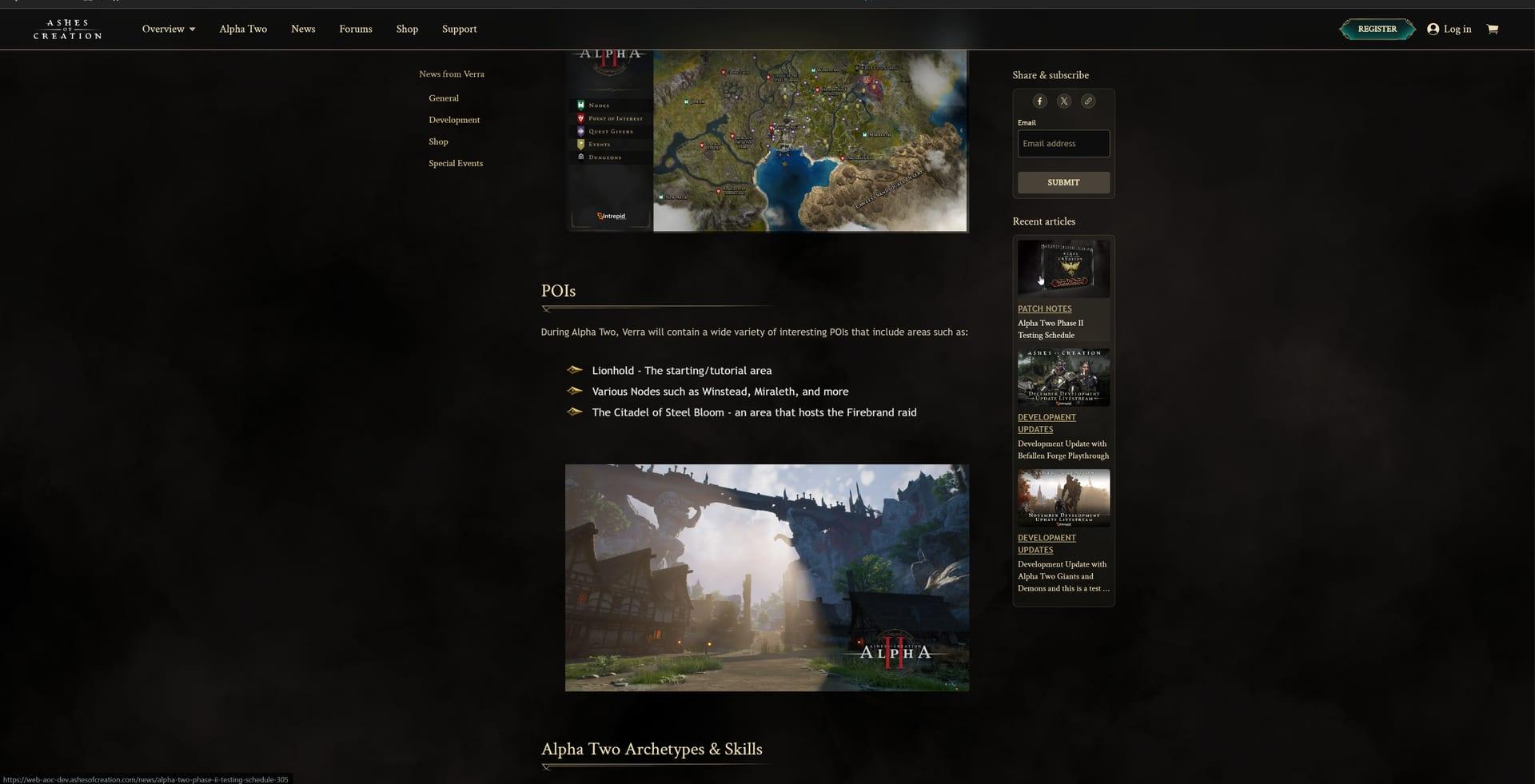 Intrepid Studios website screenshot: Ashes of Creation — Press