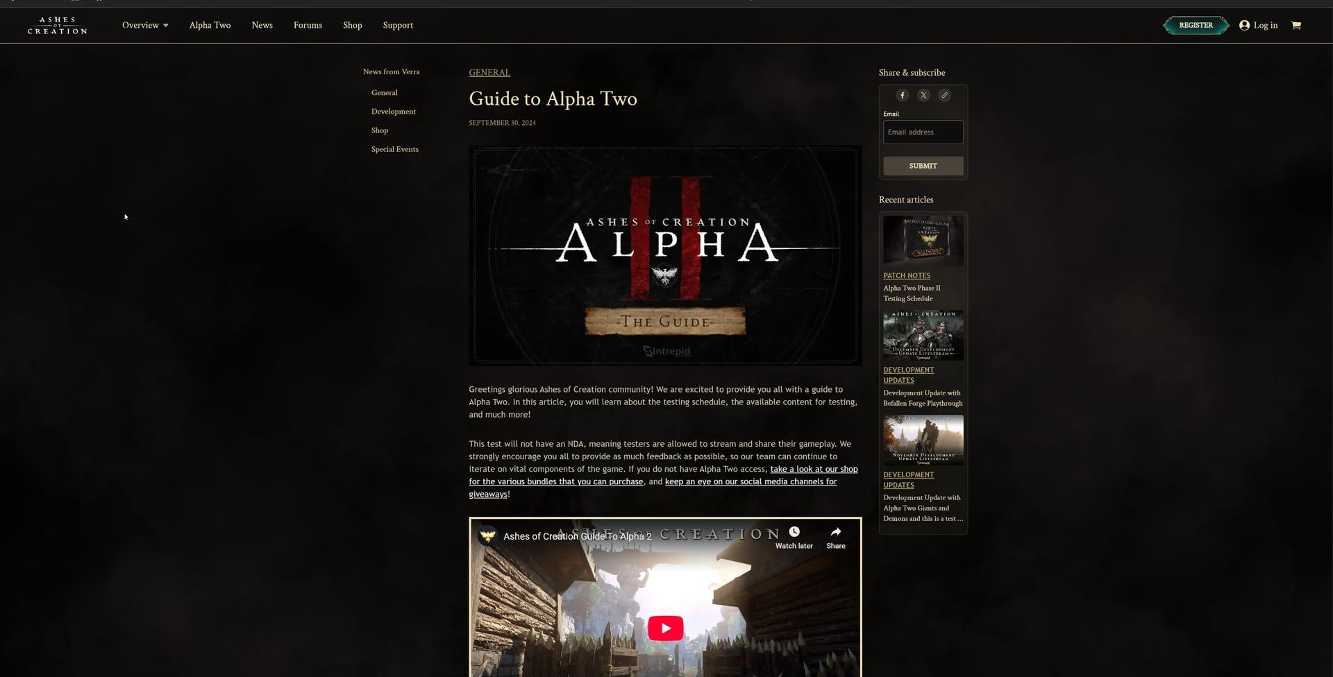 Intrepid Studios website screenshot: Ashes of Creation — Blog