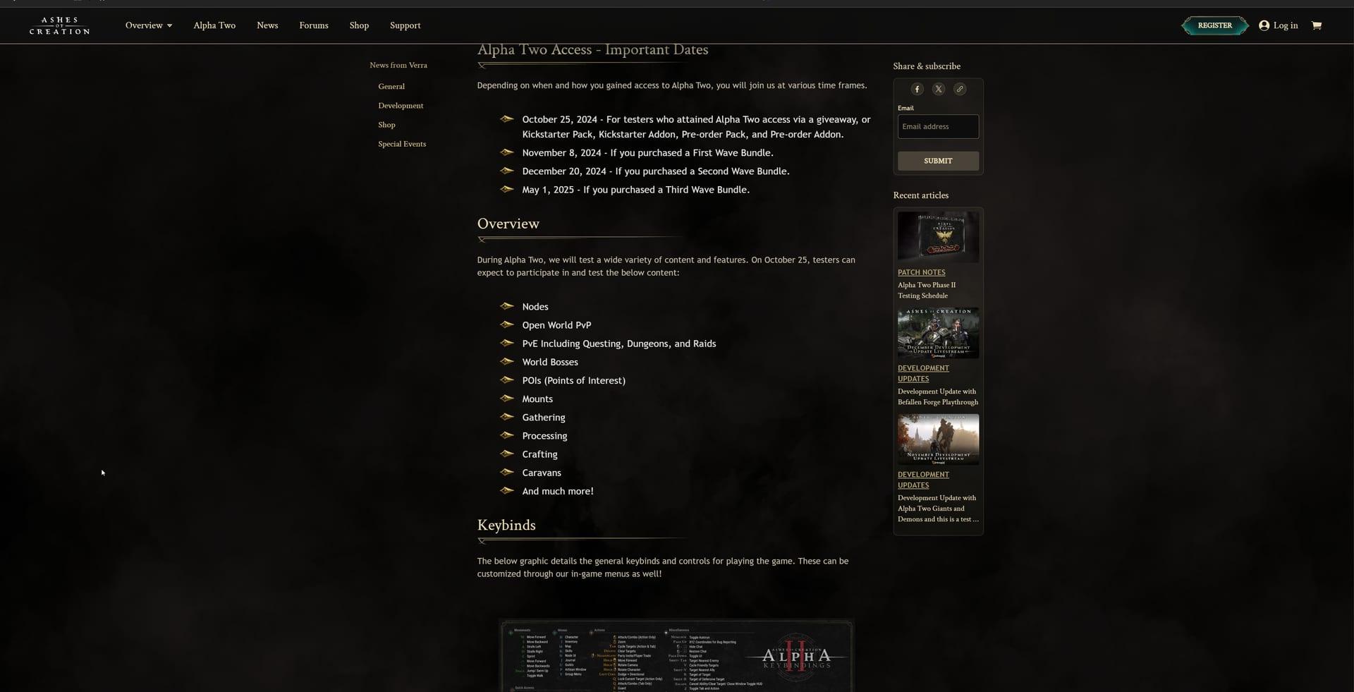 Intrepid Studios website screenshot: Ashes of Creation — News Archive