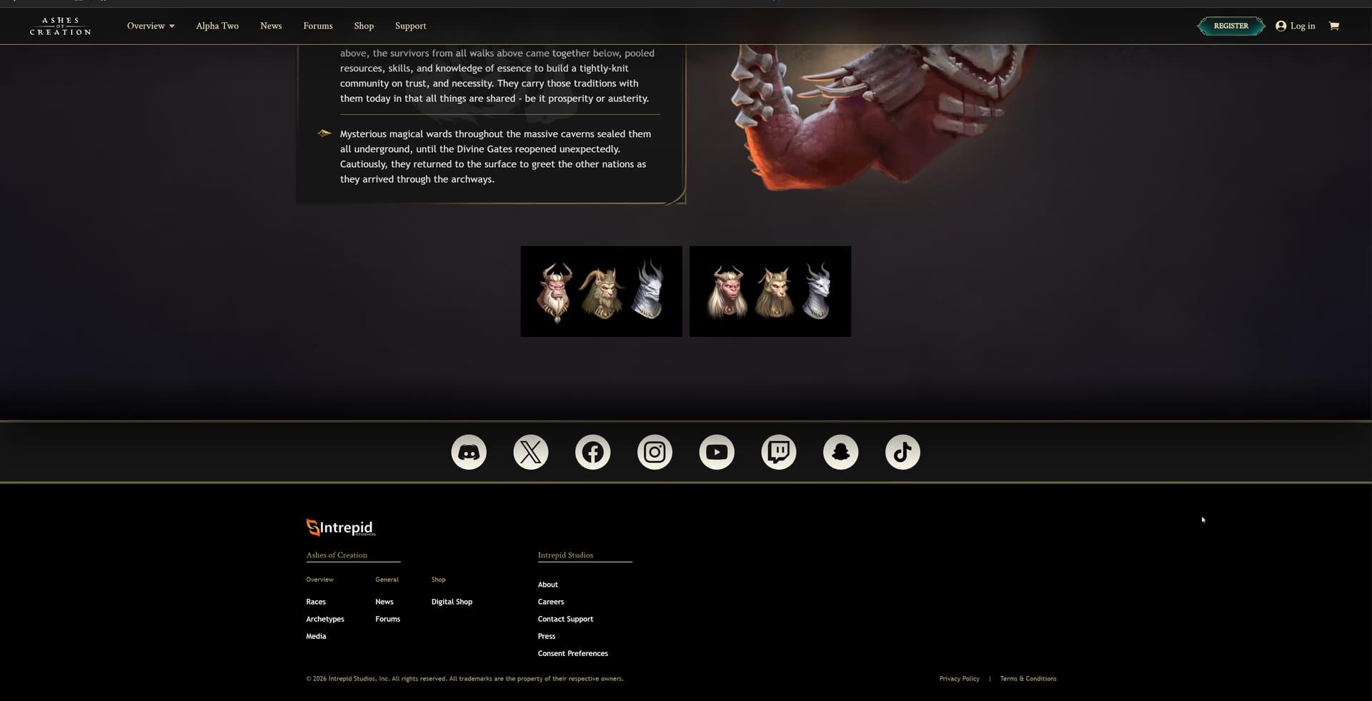 Intrepid Studios website screenshot: Ashes of Creation — Py'Rai