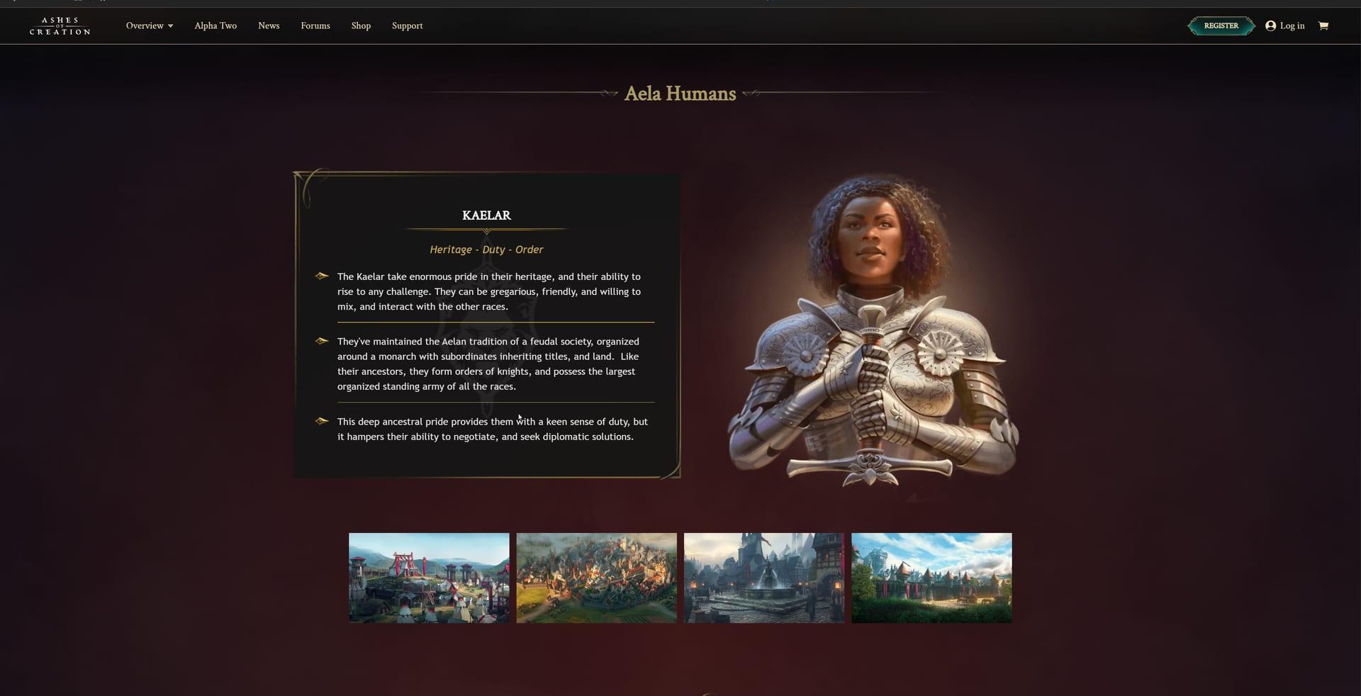 Intrepid Studios website screenshot: Ashes of Creation — Aela Humans