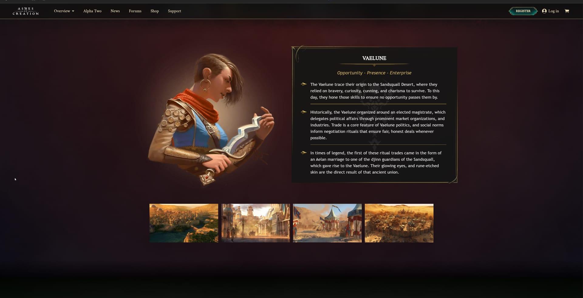Intrepid Studios website screenshot: Ashes of Creation — Race Detail