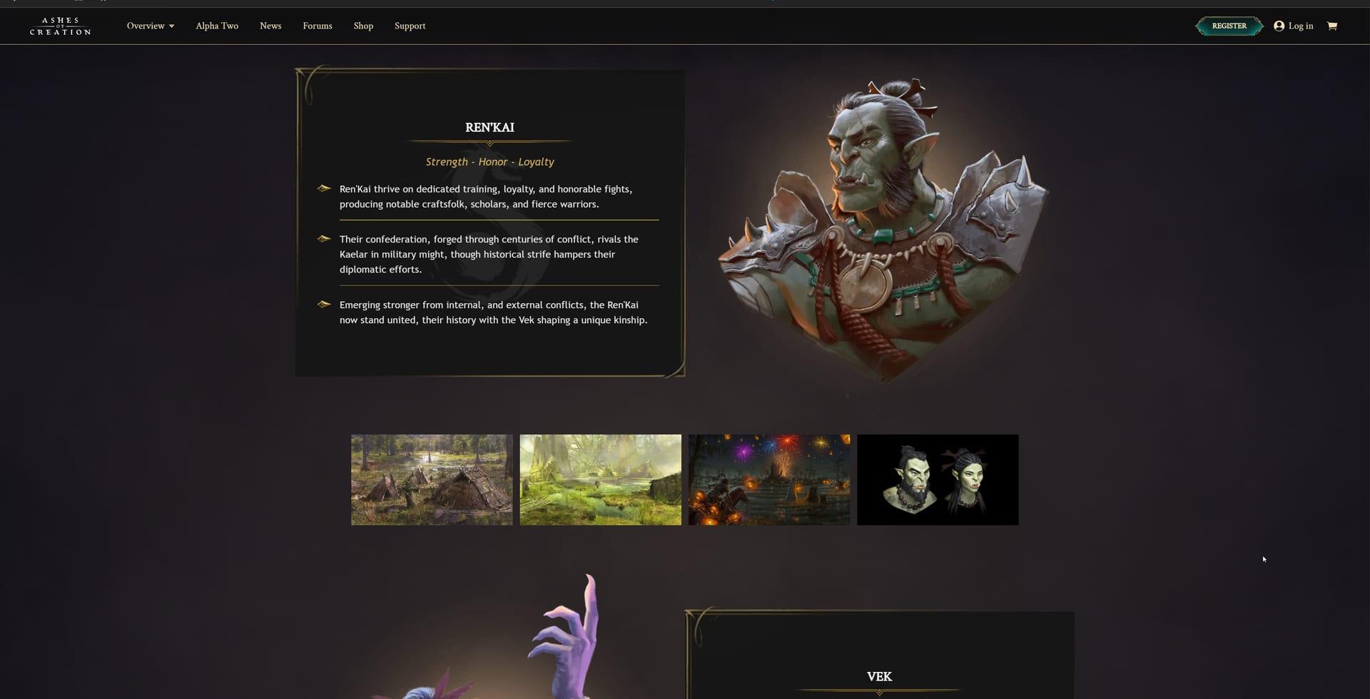 Intrepid Studios website screenshot: Ashes of Creation — Dünir