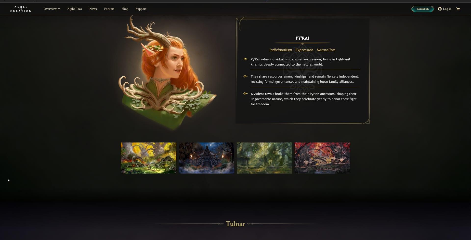 Intrepid Studios website screenshot: Ashes of Creation — Vek