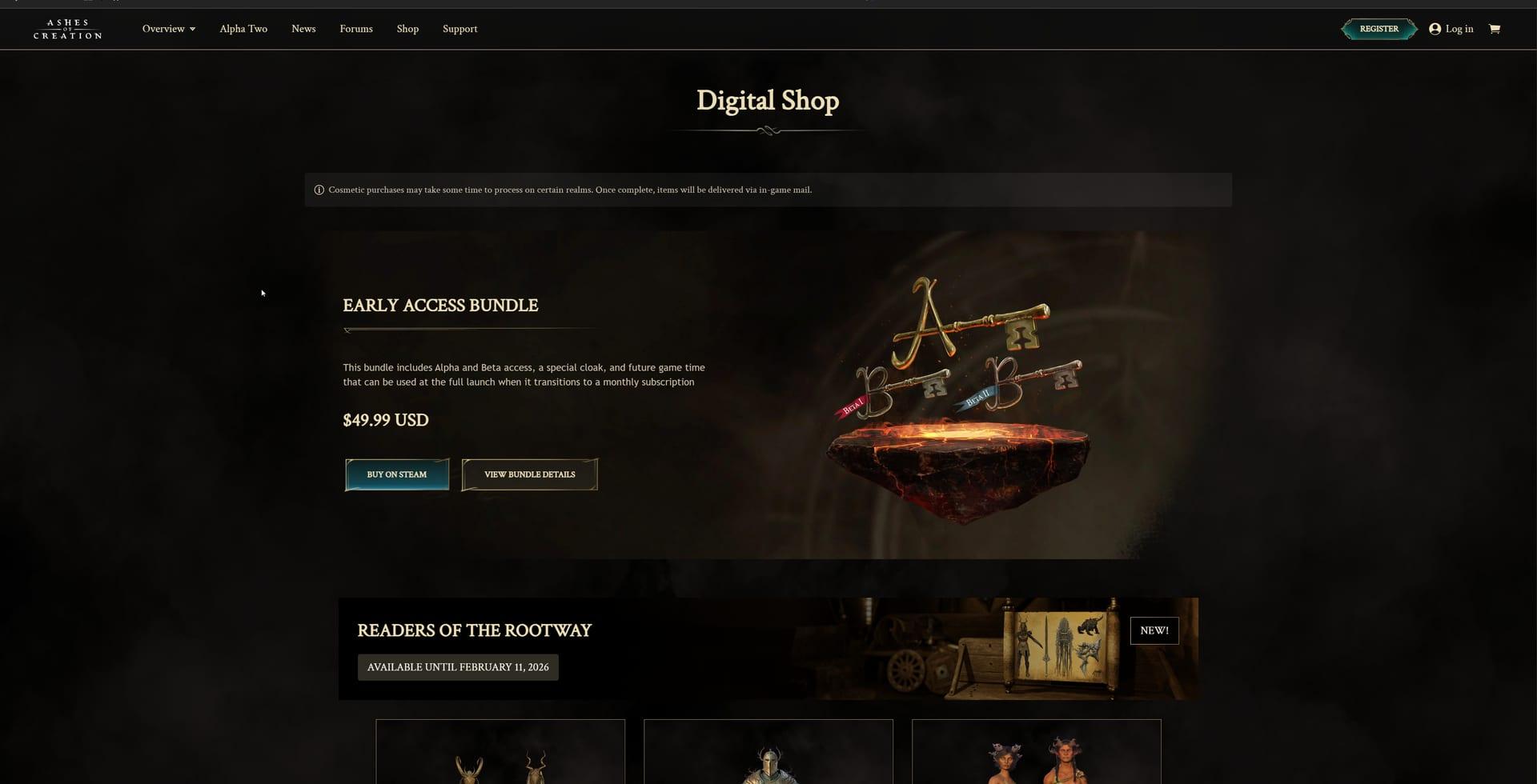 Intrepid Studios website screenshot: Ashes of Creation — Digital Shop