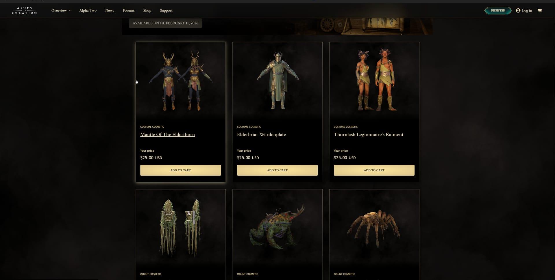 Intrepid Studios website screenshot: Ashes of Creation — Shop Bundles