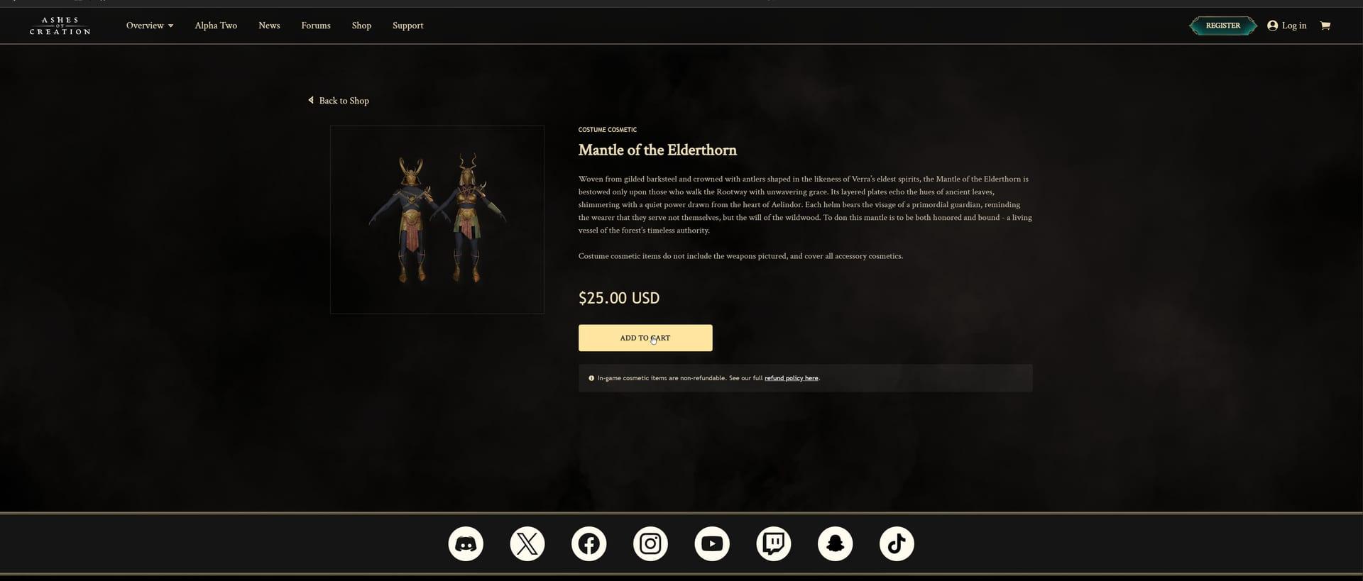 Intrepid Studios website screenshot: Ashes of Creation — Shop Checkout