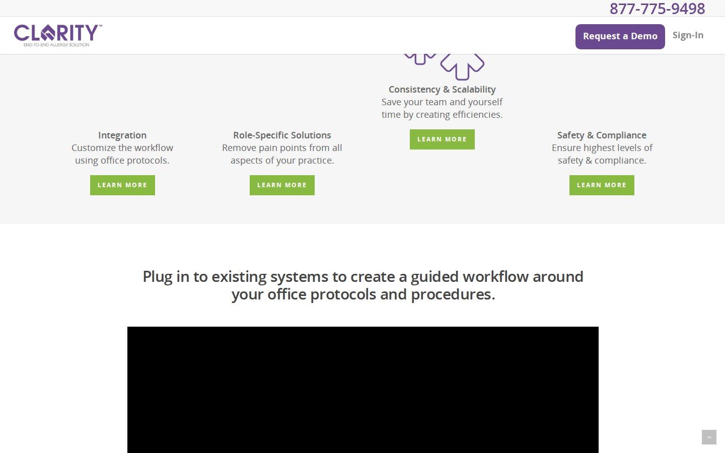 NetBrains, Inc website screenshot: Clarity Allergy — Benefits (2018)