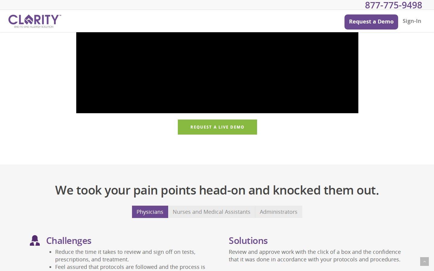 NetBrains, Inc website screenshot: Clarity Allergy — Physicians (2018)