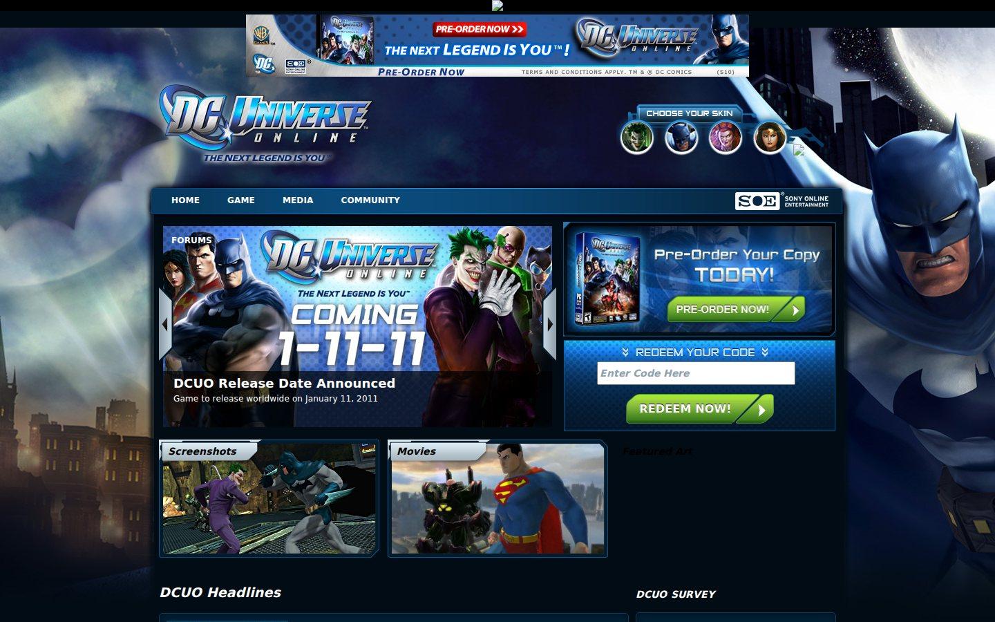 Sony Online Entertainment website screenshot: DC Universe Online — Home