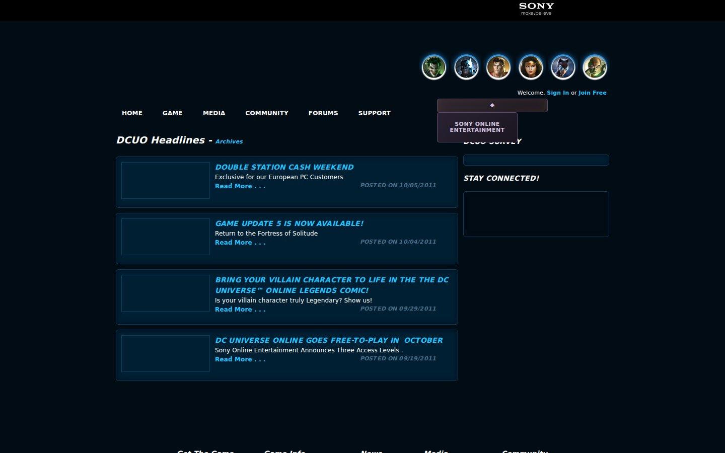 Sony Online Entertainment website screenshot: DC Universe Online — News
