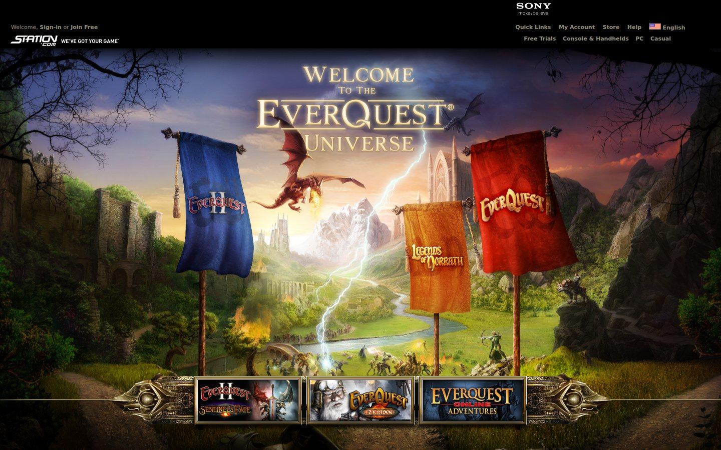 Sony Online Entertainment website screenshot: EverQuest — Home
