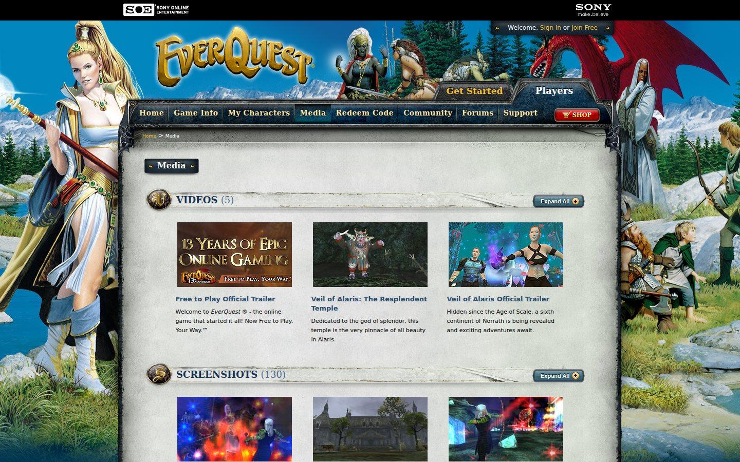Sony Online Entertainment website screenshot: EverQuest — Media