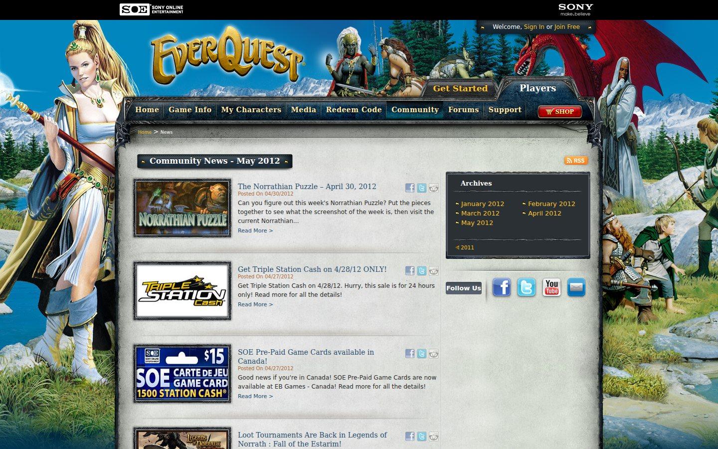 Sony Online Entertainment website screenshot: EverQuest — News
