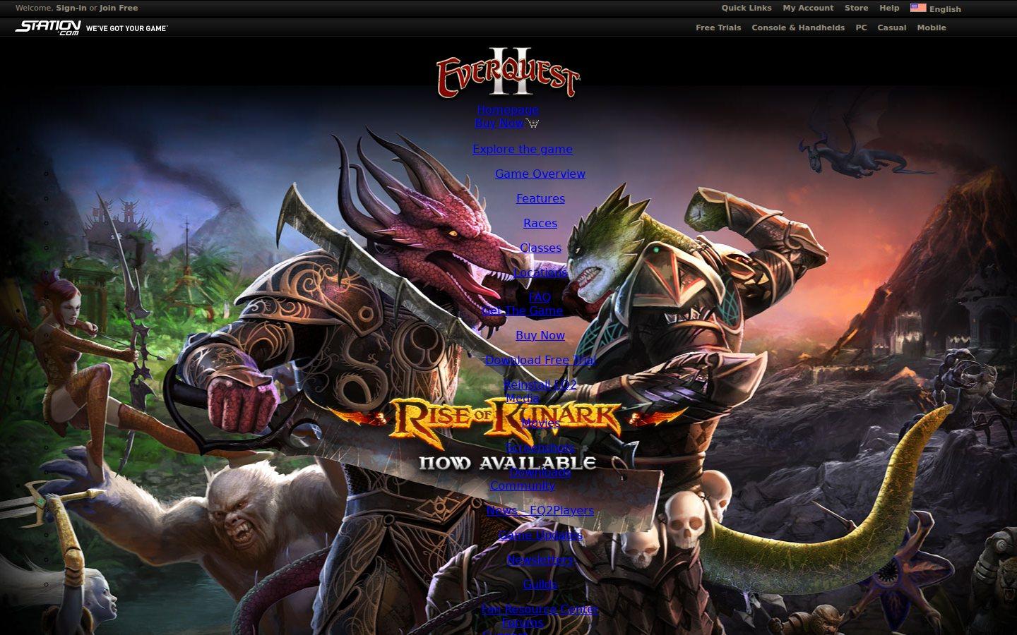 Sony Online Entertainment website screenshot: EverQuest II — Home