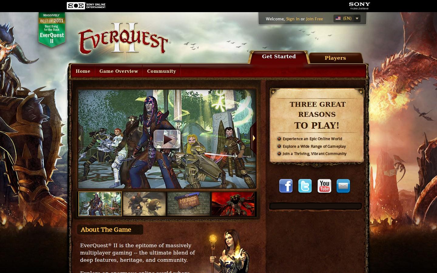 Sony Online Entertainment website screenshot: EverQuest II — Home