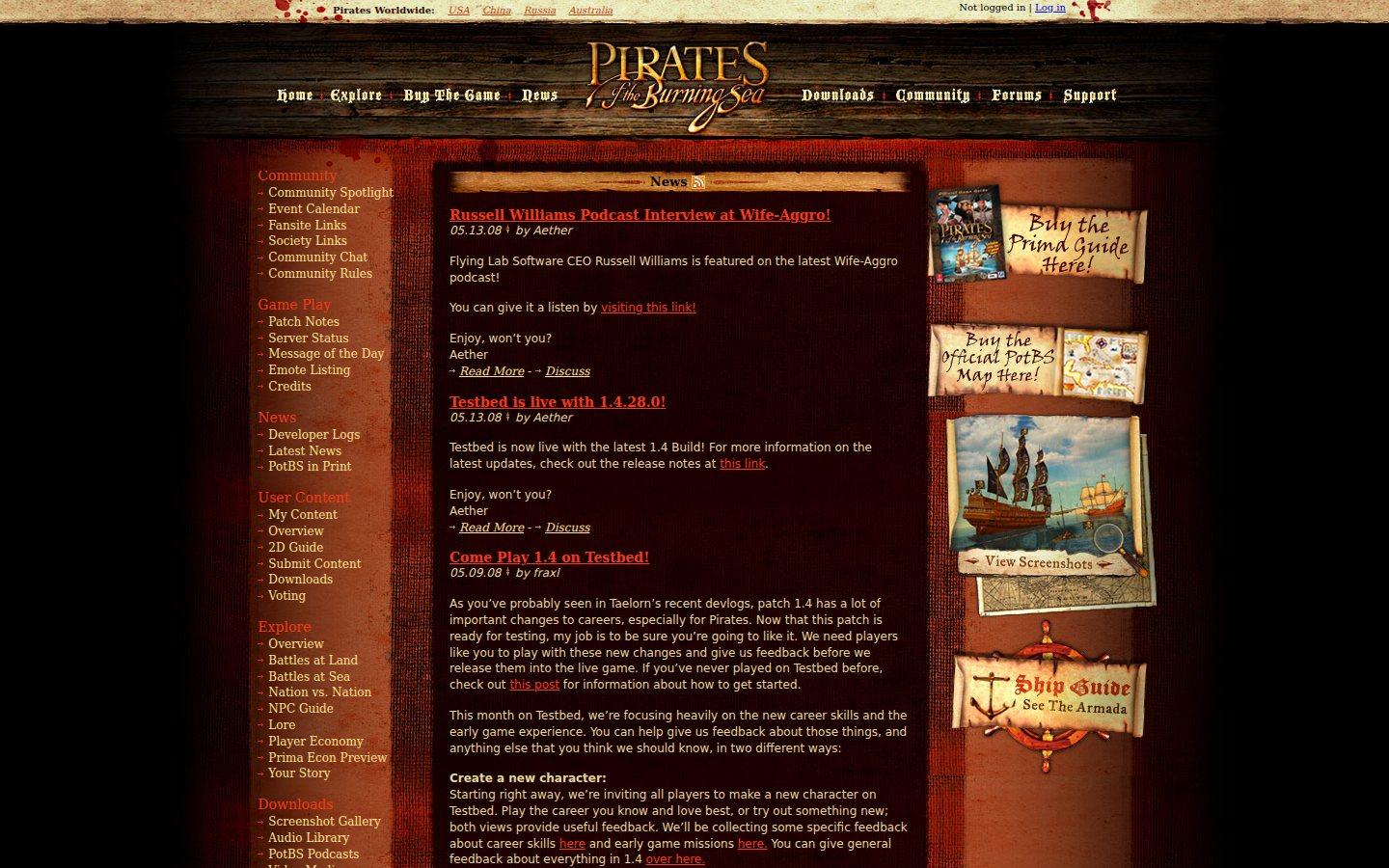 Sony Online Entertainment website screenshot: Pirates of the Burning Sea — Home
