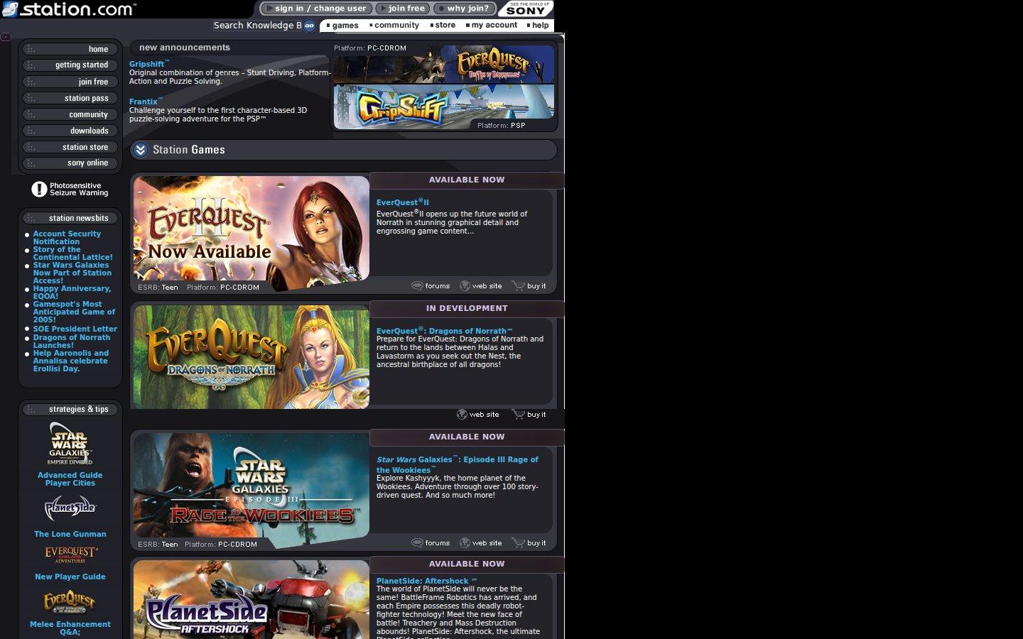 Sony Online Entertainment website screenshot: Station.com — Home