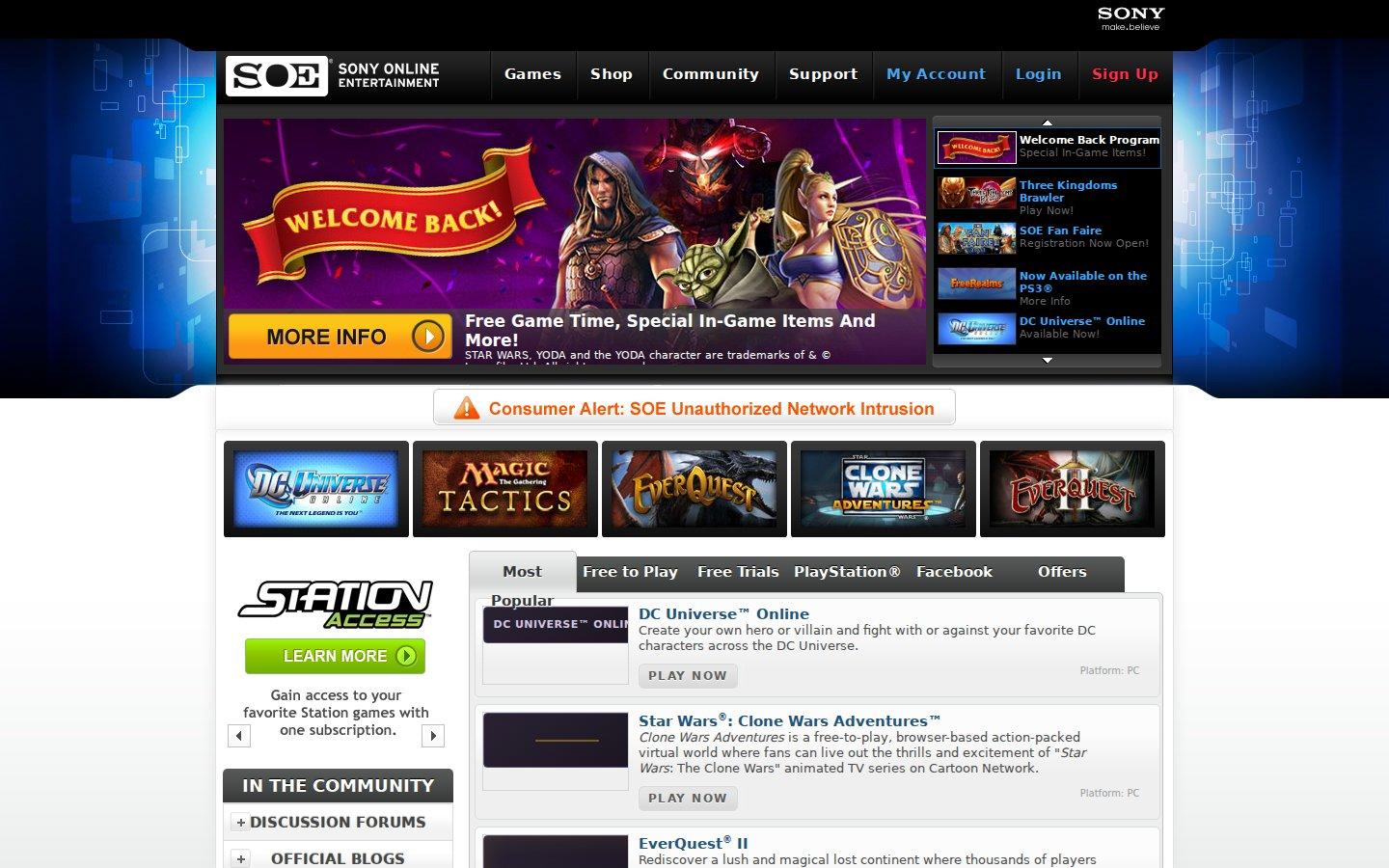 Sony Online Entertainment website screenshot: Station.com — Home