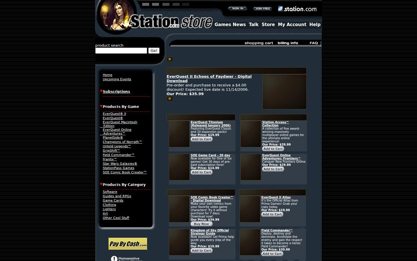 Sony Online Entertainment website screenshot: Station Store