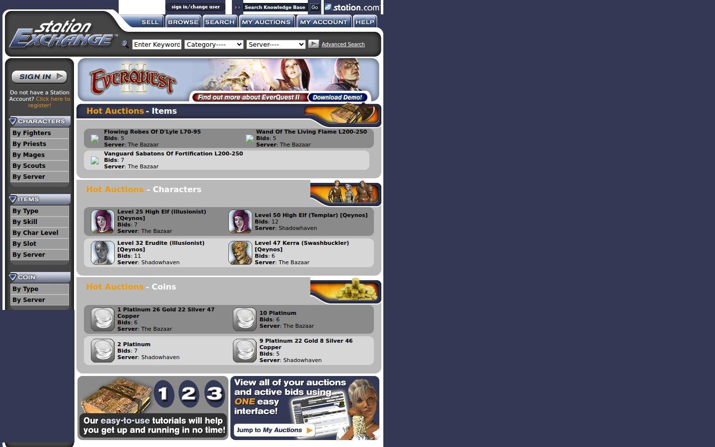 Sony Online Entertainment website screenshot: Station Exchange — Marketplace
