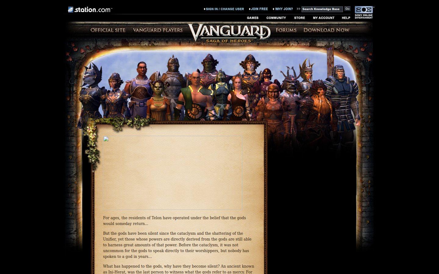 Sony Online Entertainment website screenshot: Vanguard — Halls of the Pantheon